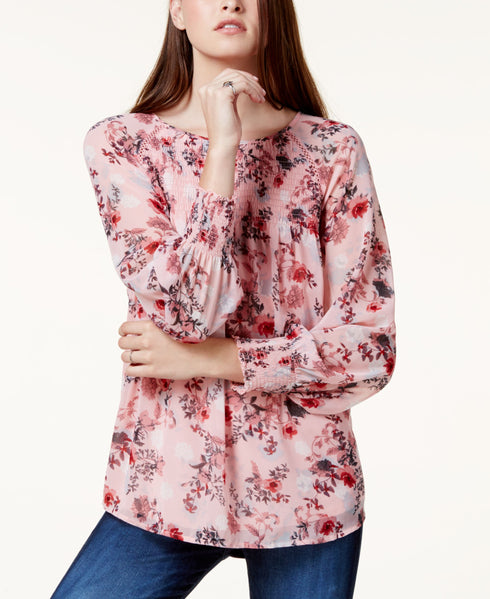 Kensie Smocked Floral Print Top